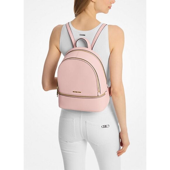 New Michael Kors Rhea Medium Pebbled Leather Backpack Powder Blush - Picture 3 of 5